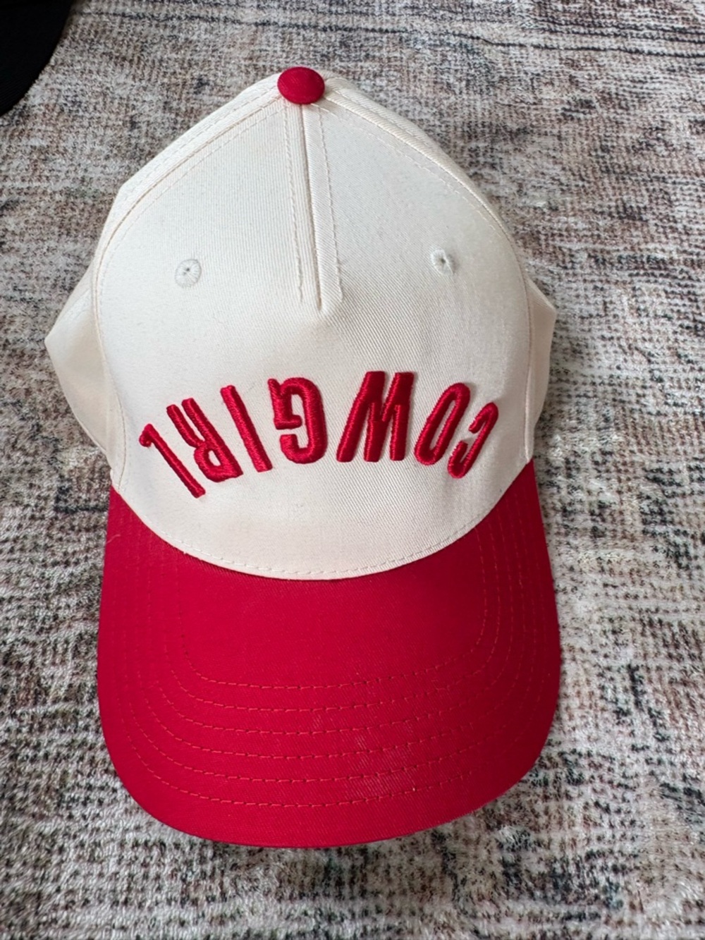 Cowgirl Embroidered Baseball Cap - Cream & Red